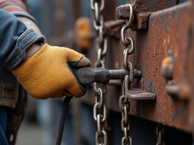 3 Musketeer's specialized rigger securing a heavy load with safety chains